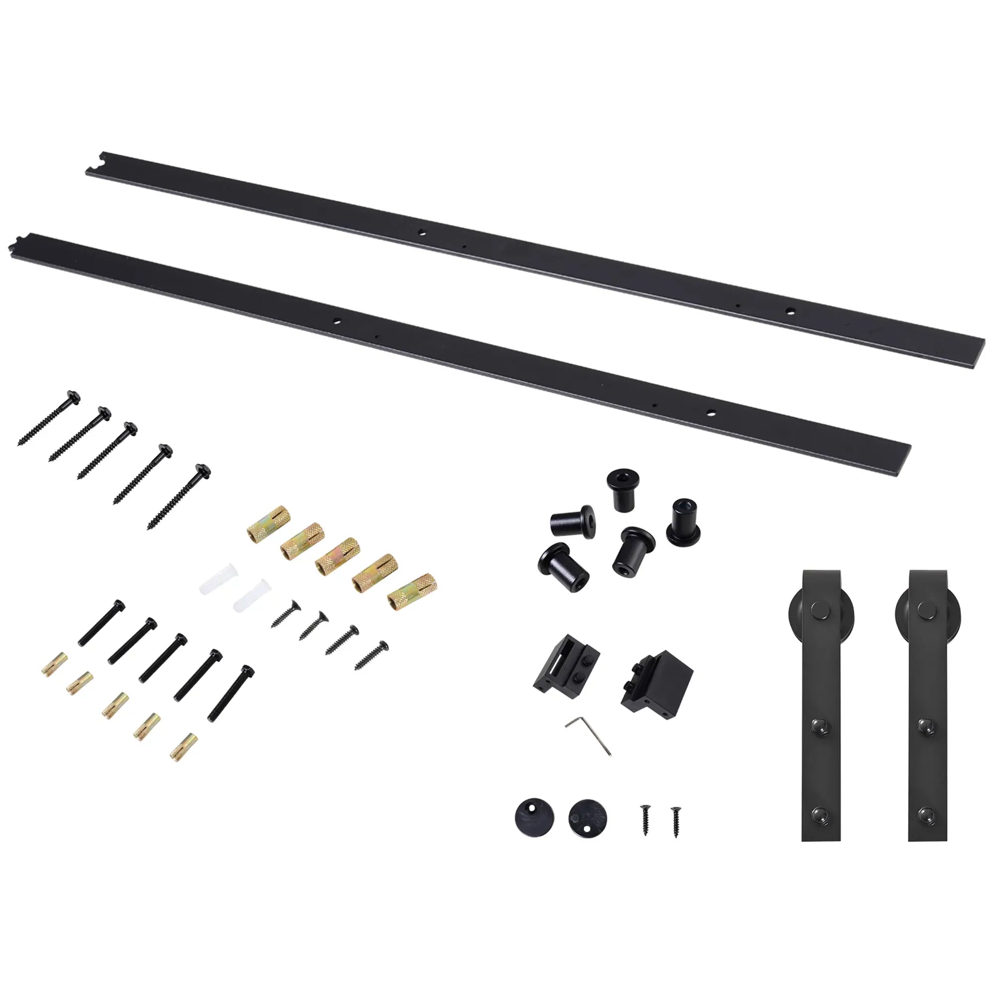 Herraje Puerta Corredera 200 cm Kit de Riel para 1 Puerta de Madera de máximo 100 cm de Ancho Acero de Carbono Carga Máx. 90 kg
